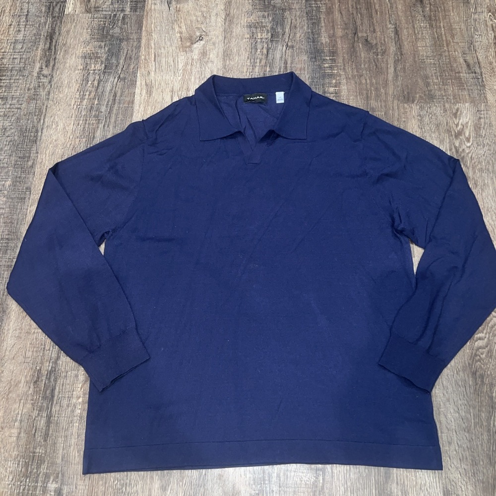 NEW Tahari Shirt Mens XL Blue Long Sleeve Viscose blend Stretch Soft Collared